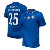 Pánský domácí fotbalový dres Chelsea WORLD CHAMPIONS #25 2025/26 s odznakem na hrudi
