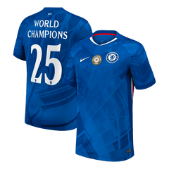 Pánský domácí fotbalový dres Chelsea WORLD CHAMPIONS #25 2025/26 s odznakem na hrudi