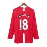Manchester United SCHOLES #18 Home Retro Long Sleeve Football Jersey 2007/08