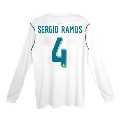 Real Madrid SERGIO RAMOS #4 Domácí Retro fotbalový dres s dlouhým rukávem 2017/18