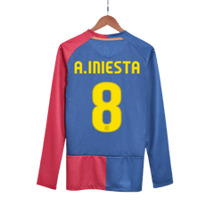 Barcelona A.INIESTA #8 Domácí Retro fotbalový dres s dlouhým rukávem 2008/09 - finále UCL