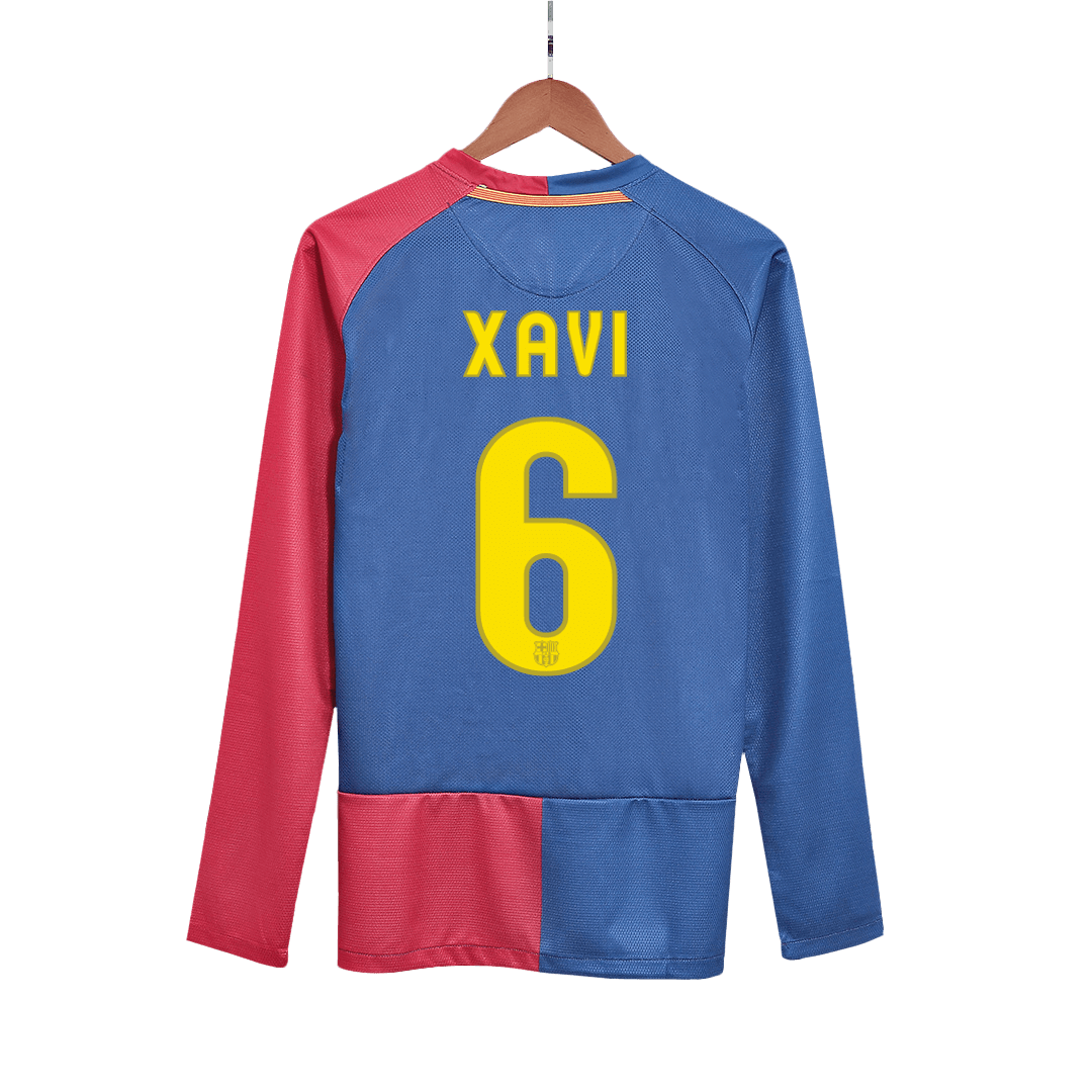 Barcelona XAVI #6 Home Retro Long Sleeve Football Jersey 2008/09 - UCL Final