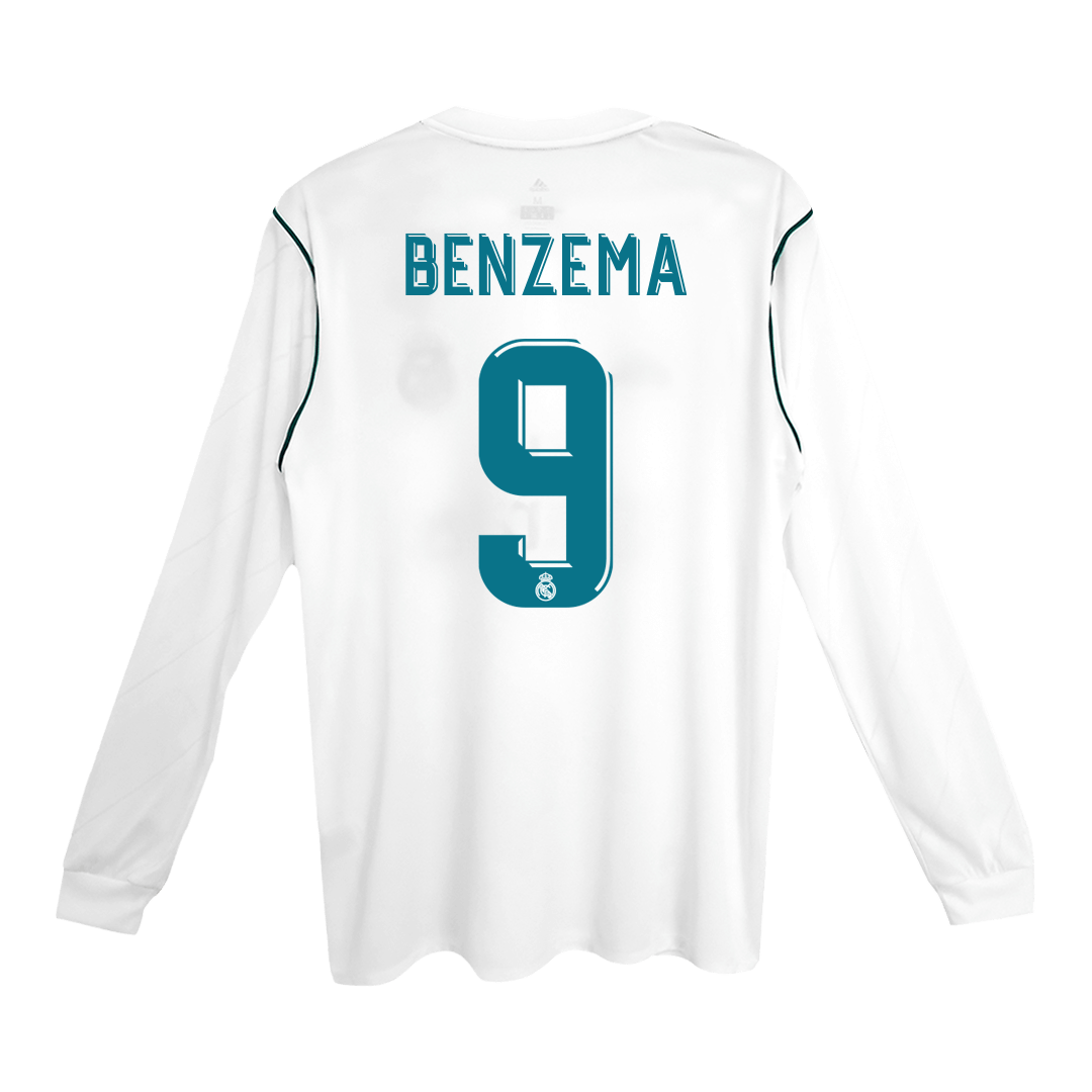 Real Madrid BENZEMA #9 Home Retro Long Sleeve Football Jersey 2017/18