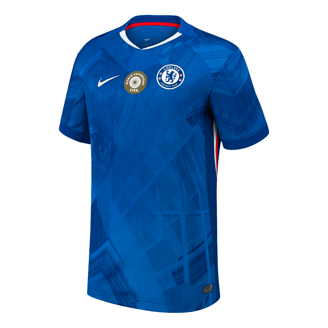 Pánský domácí fotbalový dres Chelsea WORLD CHAMPIONS #25 2025/26 s odznakem na hrudi