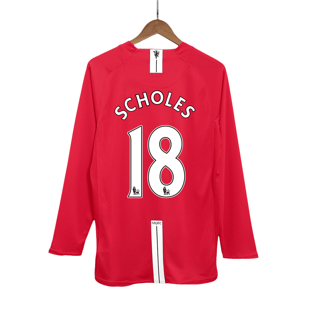 Manchester United SCHOLES #18 Domácí Retro fotbalový dres s dlouhým rukávem 2007/08