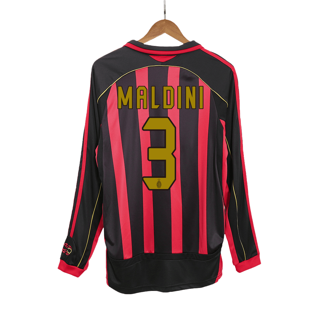 AC Milan MALDINI #3 Home Retro Long Sleeve Football Jersey 2006/07