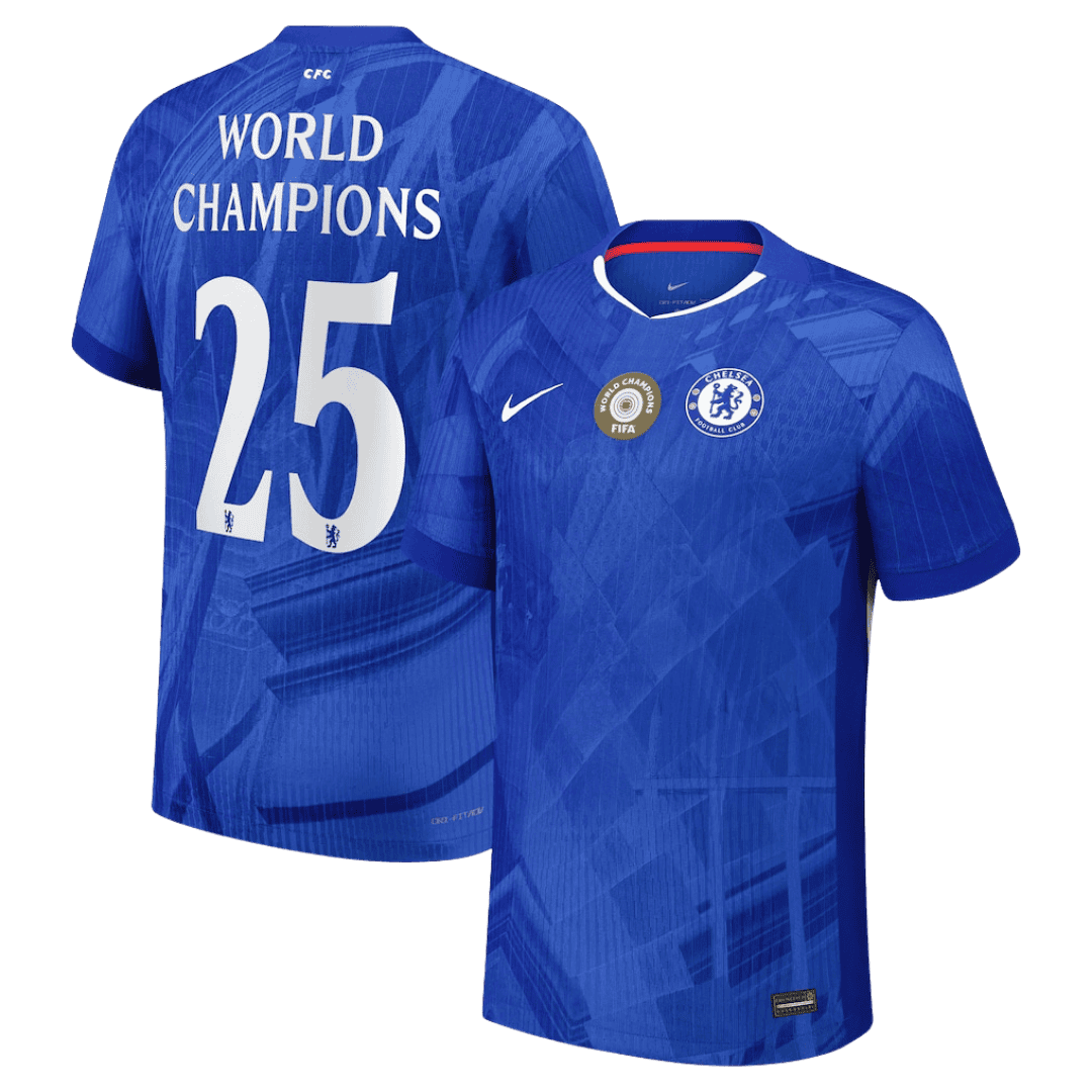Chelsea WORLD CHAMPIONS #25 Home Football Shirt 2025/26 with badge on the chest - player version