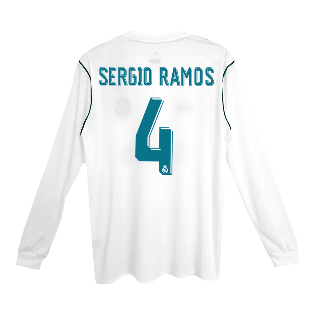 Real Madrid SERGIO RAMOS #4 Home Retro Long Sleeve Football Jersey 2017/18