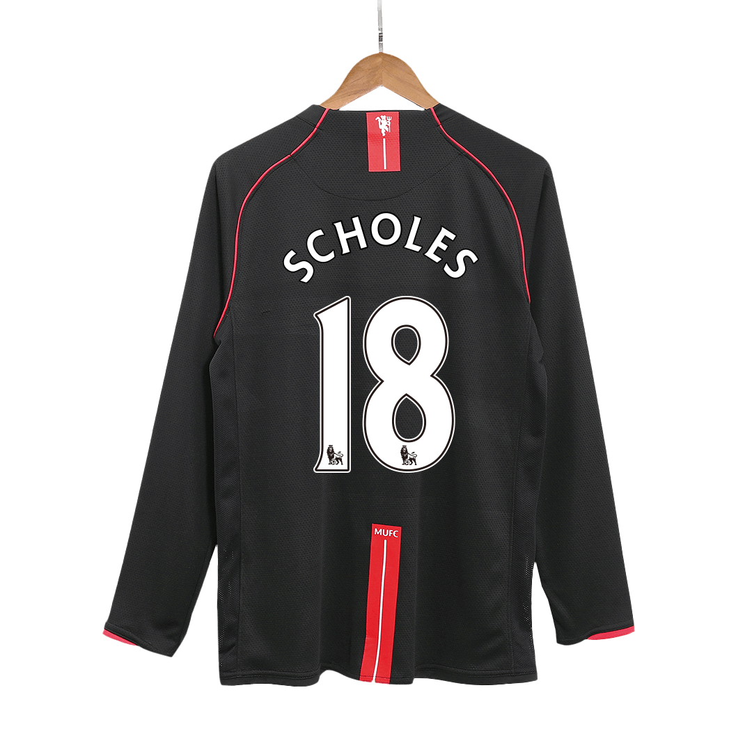 Manchester United SCHOLES #18 venku Retro fotbalový dres s dlouhým rukávem 2007/08