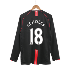 Manchester United SCHOLES #18 venku Retro fotbalový dres s dlouhým rukávem 2007/08